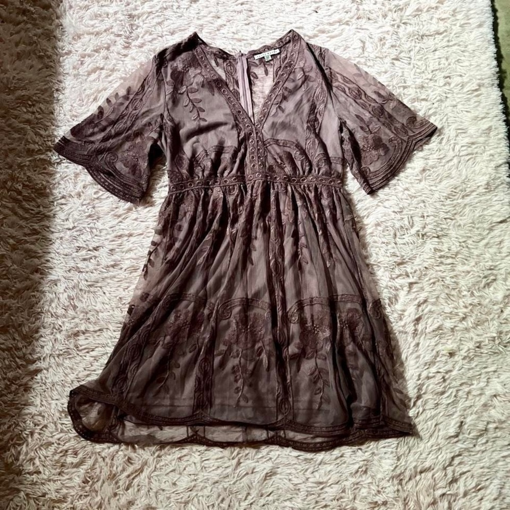 Whimsical Fairy Core Delicate Feminine Coquette Embroidered Sheer Dress Womens M